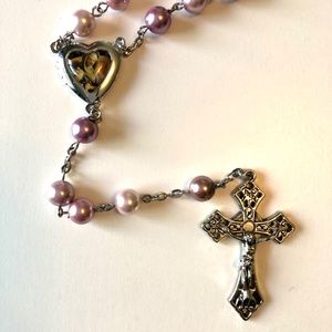 Rosary Beads - Rose/Silver w/ Locket